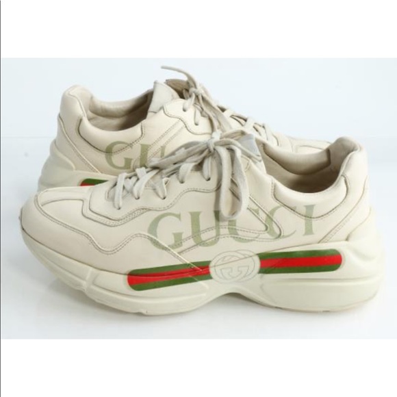 Gucci Rhyton Logo Leather Sneakers men 7 EUC - Picture 3 of 12